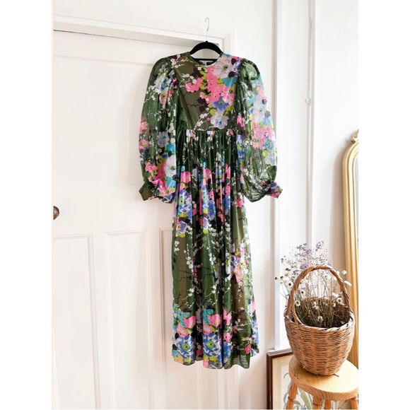 Vintage 1970s Balloon Sleeve Floral Maxi Dress - Picture 2 of 6